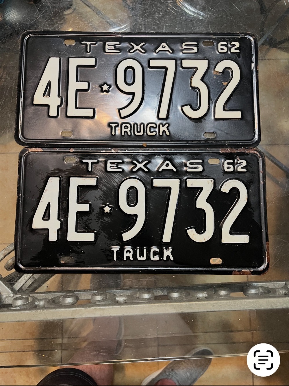 Vintage Texas 1962 Truck License Plate Pair - Black & White 
Set of 2